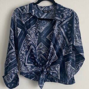 Simply Vera Vera Wang Navy Paisley Blouse